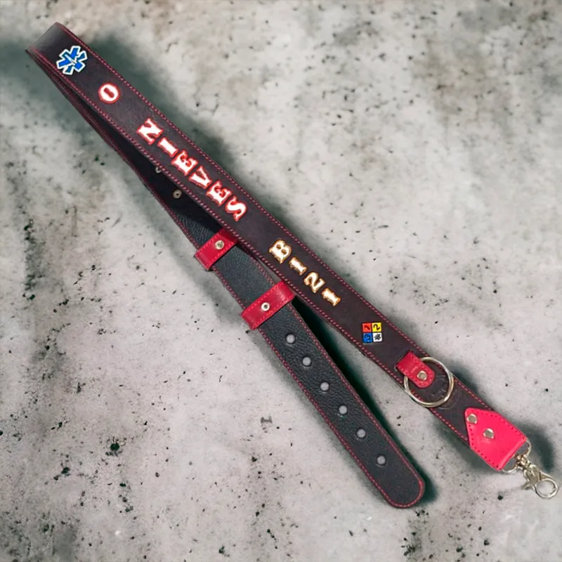 Porta radio cuero negro rojo